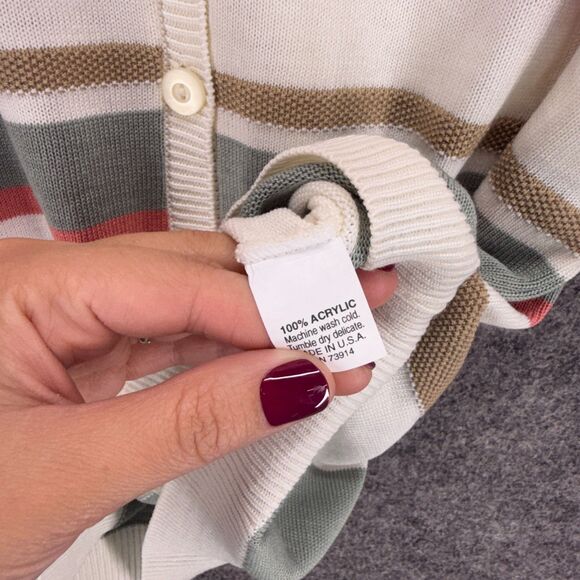 New Alfred Dunner Cardigan Women PS Petite White Striped Button Up V-Neck - Picture 5 of 8